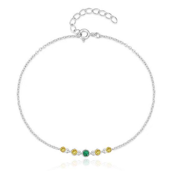 Elenza AMS Elenza Zilveren Armband met Groene en Gele Zirkonia – Verfijnde Stijl voor Dames