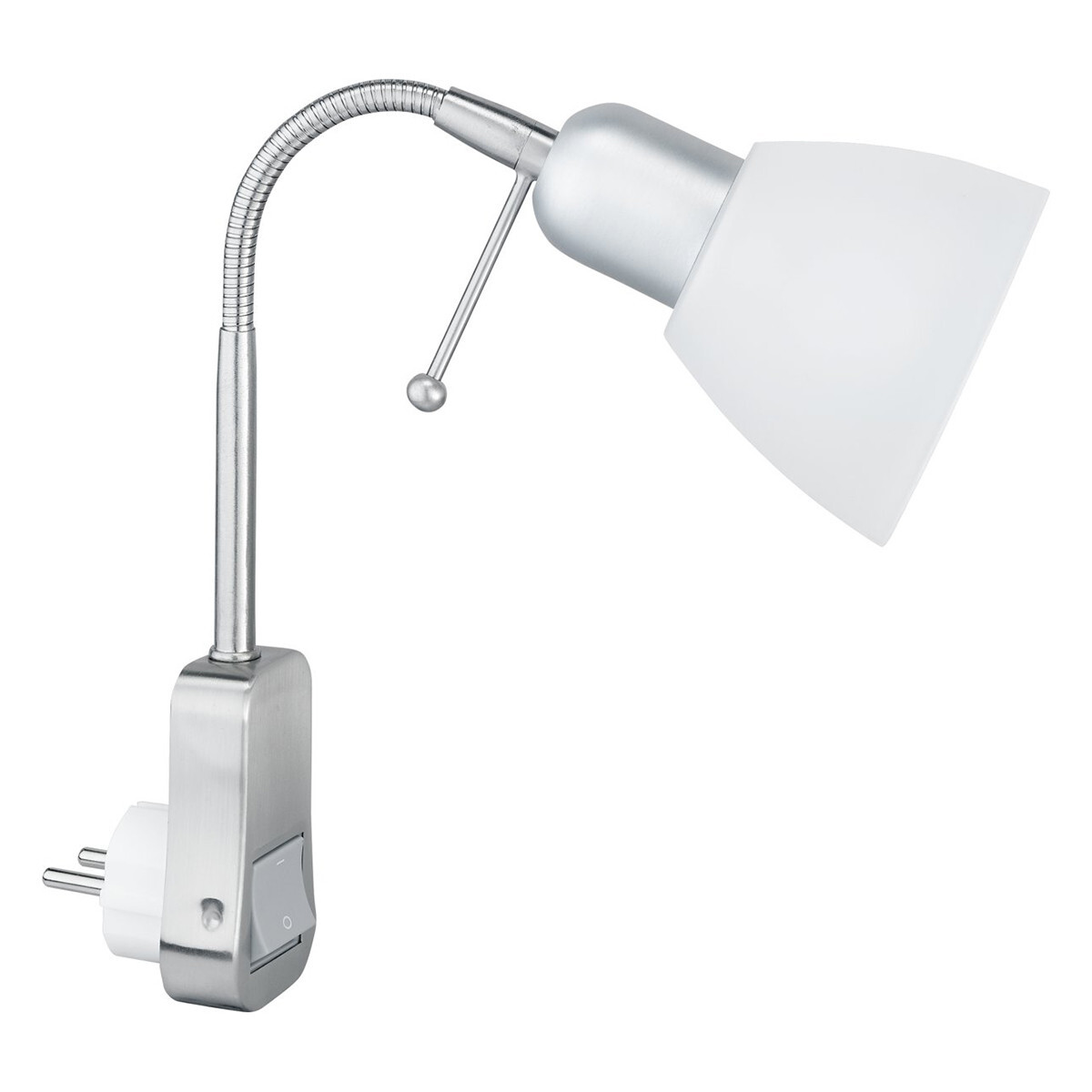 BES LED Stopcontact Lamp met Schakelaar - Trion - Rond - Mat Chroom - Aluminium - E14 - Stekkerlamp - Stekkerspot