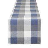 DII Tri-Color Check Collection Tafelblad van 100% katoen, tafelloper, 14x72, Frans Blauw