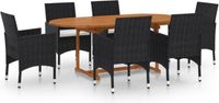 vidaXL 7-delige Tuinset Poly Rattan Zwart