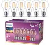 Philips LED lamp - Standaard lampvorm met E27 fitting - Warmwit licht: 2700K - 40W - Helder glas - 6-pack