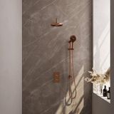 Brauer Copper Carving Thermostatische Regendoucheset Inbouw - Hoofddouche 20 cm - Gebogen Wandarm - 3 Weg - Handdouche 3 Standen - Doucheslang - Geintegreerde Glijstang