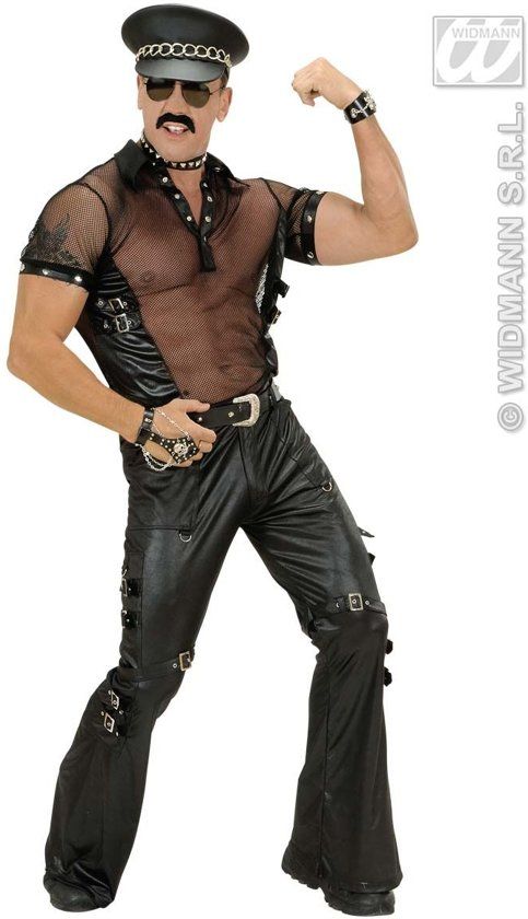 Widmann Erotisch & Fetish & Bloot Kostuum Net T-Shirt Zwart Man Lederlook Medium Carnaval kostuum Verkleedkleding