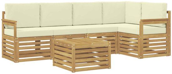 vidaXL - Bank loungeset - 5 zitplekken - Wit en crème - Polyester - Inclusief tafel