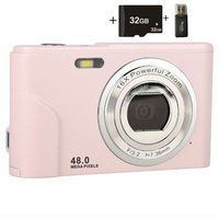 Aiorber Draagbare digitale camera, compact 32 GB, gebruiksvriendelijk, 48 MP, HD-scherm, zoomlens, IPS-scherm, roze