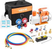 VEVOR Vacuümpomp met Manometer, 7 Cfm 198 L/Min, 2-Traps Roterende Schottenvacuümpomp, 550 W Vacuümpompset voor R134a, R22 en R410a, Inclusief Lekdetector en Draagtas, voor Auto-Airconditioningsystemen