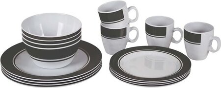 Bo-Camp Servies - 100% Melamine - 16-delig - Wit/grijs