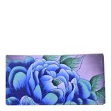 Anna by Anuschka Handgeschilderde lederen clutch portemonnee voor dames - kostbare pioenroos aubergine, één maat