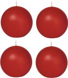 Trend Candles Bolkaars glad - 4x - rood - 7 cm - 16 branduren - ronde kaarsen