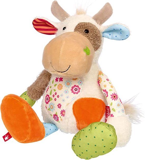 Sigikid Katoenen Knuffel Koe - 11 cm - Off white/oranje/groen/blauw/roze - Vanaf 6 Maanden