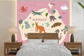 Nr1Wallpaper Behang - Fotobehang Dieren - Wereldkaart kinderen - Australië - Breedte 300 cm x hoogte 300 cm