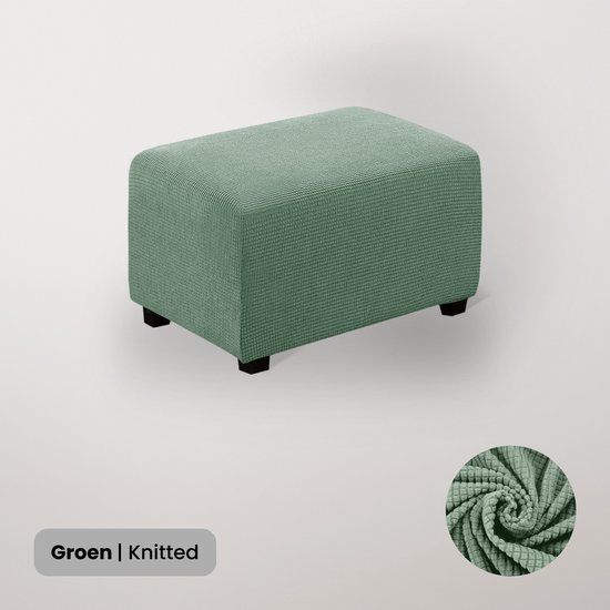 BankhoesDiscounter Knitted Hocker Hoes - Hocker Poef - Maat L - Groen