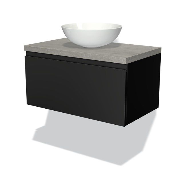 Maxaro Badkamermeubel Modulo Plato 80cm Mat Zwart 1 Lade Greeploos Grijs Eiken