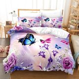 Parure de lit en microfibre papillon 220x240 cm avec 2 taies d'oreiller 50x75 cm