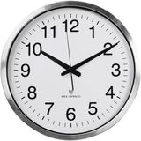 Perel Wandklok 50 cm analoog met DCF automatische tijdsynchronisatie, extra grote goed leesbare wijzerplaat, zilverkleurig aluminium frame, woonkamer keuken kantoor wachtkamer