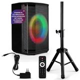 Pyle Draagbare Bluetooth‑Speaker – 20 cm Woofer, TWS, Karaoke & Party Speaker met USB/SD/FM, 120W Oplaadbare Batterij, Kleurrijke Ringlampen, Tripod‑Standaard, Indoor/Outdoor