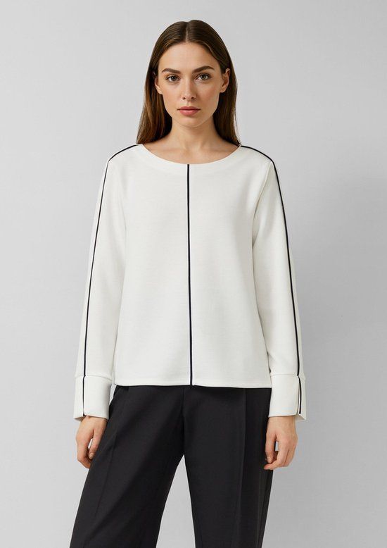s.Oliver BLACK LABEL s.Oliver Gestreepte Sweatshirt met Ronde Hals en Lange Mouwen voor Dames in Crème
