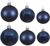 Decoris Kaemingk B.V. Compleet glazen kerstballen pakket donkerblauw glans/mat 26x stuks - 10x 6 cm - 12x 8 cm - 4x 10 cm