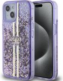 Guess Liquid Glitter Golden Stripes Back Case - Apple iPhone 15 - Purple