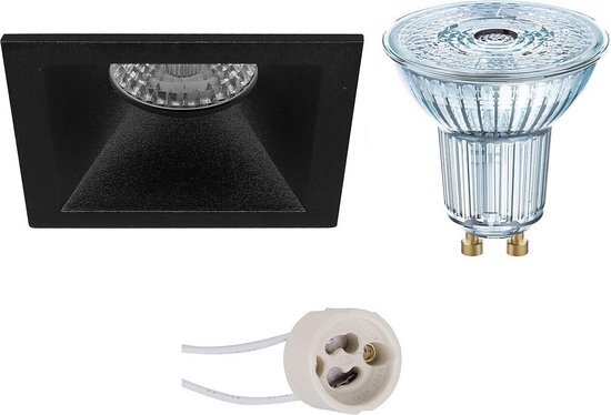 Osram - LED Spot Set - Parathom PAR16 930 36D - Pragmi Pollon Pro - GU10 Fitting - Dimbaar - Inbouw Vierkant - Mat Zwart - 5.5W - Warm Wit 3000K - Verdiept - 82mm