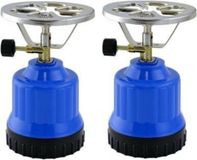 Camping kookstel - Set van 2x stuks - blauw - 18 x 12 x 12 cm - kunststof - kampeer - Outdoor kookplaat - kampeerfornuis - reiskookstel