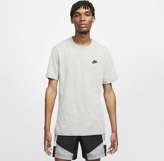 Nike NSW Club Tee Shirt Heren - Dk Grey Heather/(Black) - Maat M