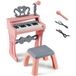 Coast Kinderkeyboardpiano - 25 toetsen - met krukje, muziekstandaard en microfoon - roze en grijs