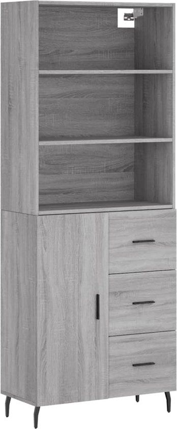 vidaXL Hoge kast 69,5x34x180 cm bewerkt hout grijs sonoma eikenkleurig