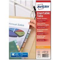 Avery Insteekbaar - Polypropyleen (PP) - 180 micron - transparant - A4 Plus (260 x 300 mm) 12 stuks tab-verdelers