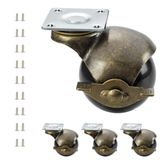 2" Ball Caster Wheel Set van 4, Vintage Meubelzwenkwiel met rem, Balwielen voor Kast Tafel Dressoir Ottomaanse DIY Project Swivel Antieke Messing Plaat Castor Heavy Duty (Montage Hoogte 2-1/2'')