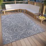 freundin Home Collection Palau Tapijt voor binnen en buiten, vlakweefsel, bladerpatroon, weerbestendig en uv-bestendig, buitentapijt voor woonkamer, hal, balkon, terras, tuin, grijs, 194 x 290 cm
