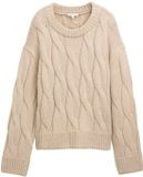 Tom Tailor Losse gebreide trui met kabelpatroon - Maat XXL - soft taupe melange