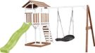 AXI Beach Tower Speeltoestel in Bruin/Wit - Speeltoren met Roxy Nestschommel, Limoen Groene Glijbaan en Zandbak - FSC hout - Speelhuis op palen voor de tuin
