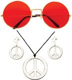 Widmann Hippie Flower Power verkleed sieraden set met hippie bril
