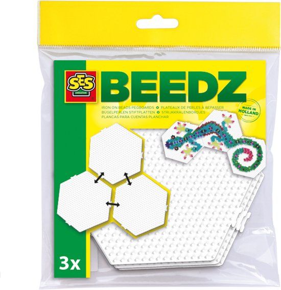 SES Creative Beedz Strijkkralen Grondplaten - 3 Stuks - Hexagon - Koppelbaar