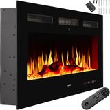 Tectake Wandhaard - Elektrische Haard - Sfeerhaard - 106,5 x 12 x 43 cm - 900W & 1800W - Bediening met Afstandsbediening of App - met Thermostaat - Kachel - met Verwarming - Haarden - Hout en Gloeieffecten - 3D Vlammen - Timer