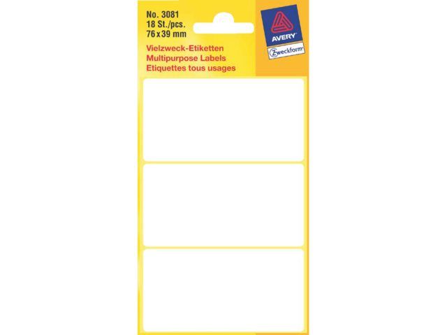 Avery Etiket 3081 76x39mm wit 18stuks