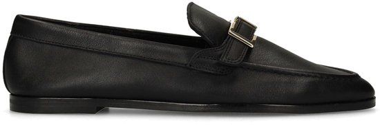 Manfield - Dames - Zwarte suède loafers met goudkleurig detail - Maat 42