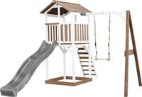 AXI Beach Tower Speeltoestel in Bruin/Wit - Speeltoren met Enkele Schommel, Grijze Glijbaan en Zandbak - FSC hout - Speelhuis op palen voor de tuin