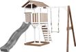 AXI Beach Tower Speeltoestel in Bruin/Wit - Speeltoren met Enkele Schommel, Grijze Glijbaan en Zandbak - FSC hout - Speelhuis op palen voor de tuin