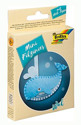 Folia 52906 - Vilt naaiset voor kinderen Mini Filzinie, hanger walvis, 9-delig - viltnaaiset voor het maken van een zelfgenaaide hanger