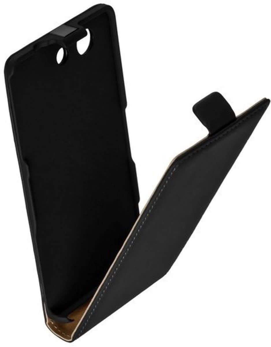 LELYCASE Premium Zwart Sony Xperia Z3 Compact Lederen Flip case hoesje