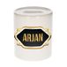 Arjan tirelire - blanc - avec emblème or/noir - 8 x 9 cm - céramique - avec bouchon - cadeau anniversaire