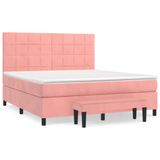vidaXL Boxspringbed met matras, fluweel, roze, 180x200 cm