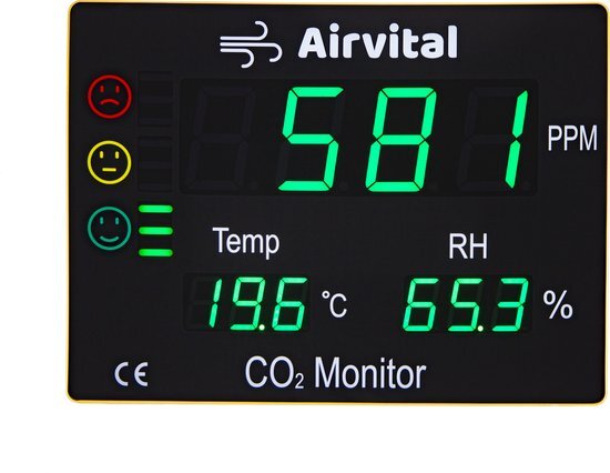 Airvital XL CO2 meter met Alarm voor Muurmontage - 40x30cm