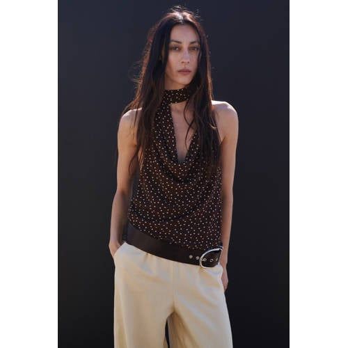 Mango Blousetop met stippen bruin