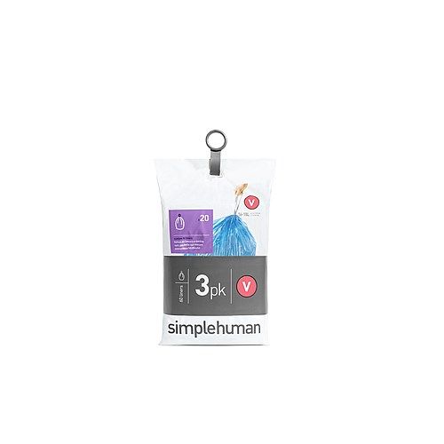 simplehuman Afvalzakken Code V - Pocket Liners - 16-18 liter - Set van 3x20 Stuks - wit