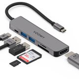 Voomy Connect H6 - 6-in-1 USB-C Hub met 4K HDMI, 100W PD, USB 3.0, SD/MicroSD Kaartlezer - Grijs