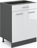 Vicco R-Line Meuble bas de cuisine – 60 cm avec tiroir, sans plan de travail Blanc Laqué brillant
