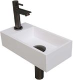 INK - Fonteinpack Polystone Links incl. Fonteinkraan - Design Sifon - Design Plug en Montageset - 360x180x90 Mm - Glans Wit/metal Black